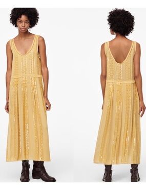 Zara Limited Edition Studio Yellow Sequin Embroidered Cocktail Maxi Dress.